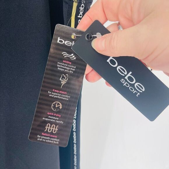 Bebe Sport Women's 4 Way Stretch Leggings NEW NWT Workout Gym Black Gold 3X - Picture 7 of 9